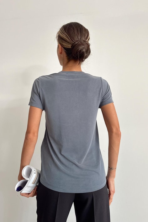 Oyso Kumaş V Yaka Basic Tshirt Gri