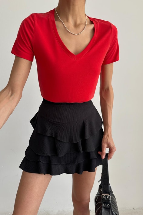 Oyso Kumaş V Yaka Basic Tshirt Kırmızı