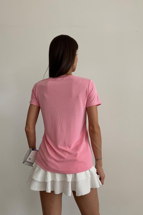 Oyso Kumaş V Yaka Basic Tshirt Şeker Pembe