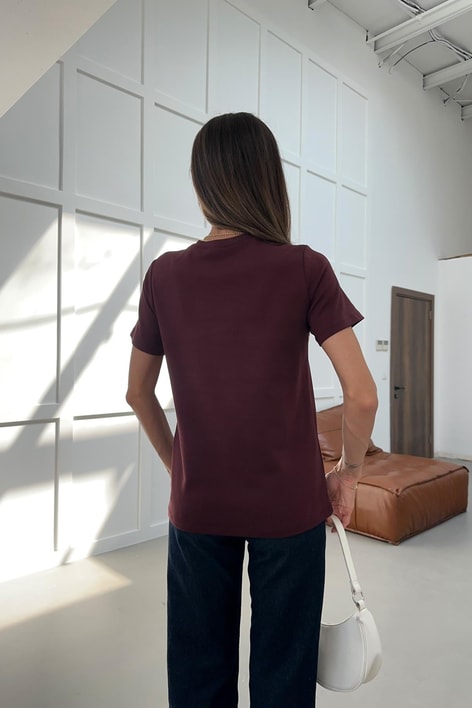 Pamuklu Basic Tshirt Bordo