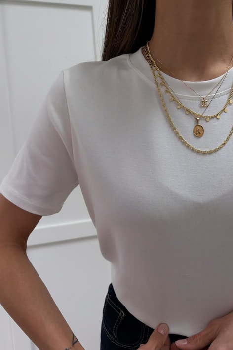 Pamuklu Bisiklet Yaka Tshirt Beyaz