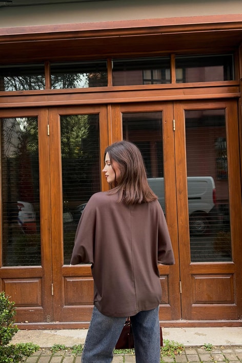 Pamuklu Oversize Basic Tshirt Kahve
