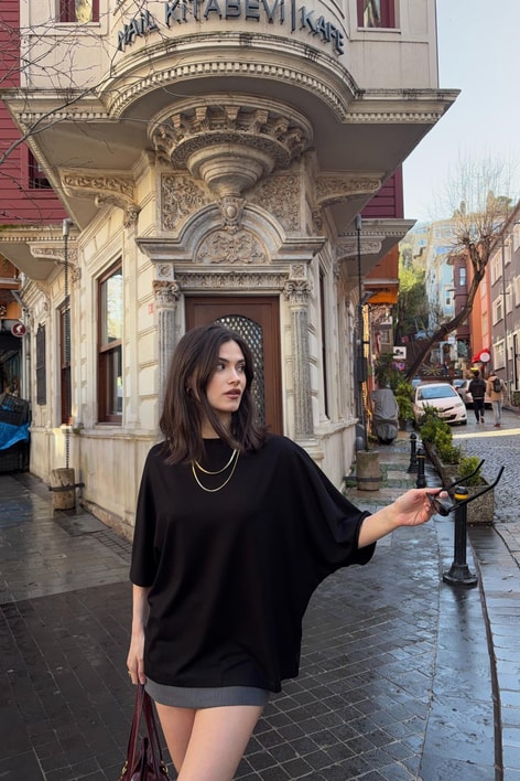 Pamuklu Oversize Basic Tshirt Siyah