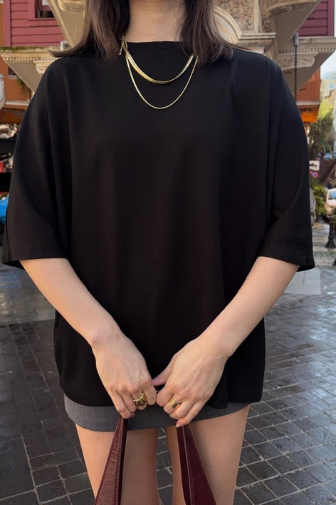 Pamuklu Oversize Basic Tshirt Siyah