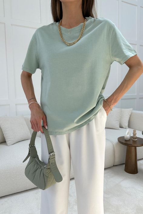 Pamuklu Oversize Tshirt Çağla Yeşili