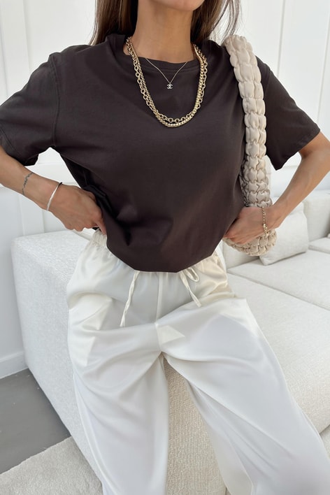 Pamuklu Oversize Tshirt Kahve