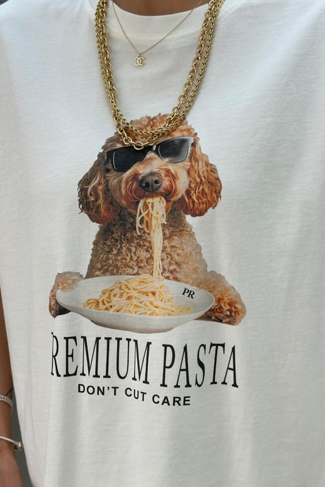 Pasta Köpek Baskılı Tshirt Ekru