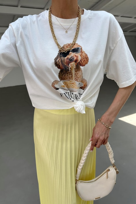 Pasta Köpek Baskılı Tshirt Ekru