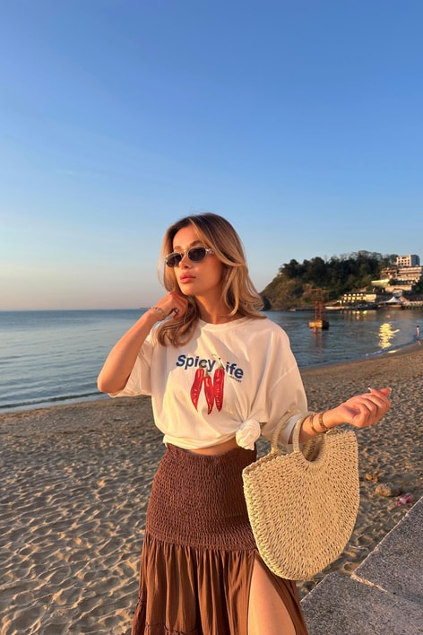 Pepper Baskı Tshirt Ekru