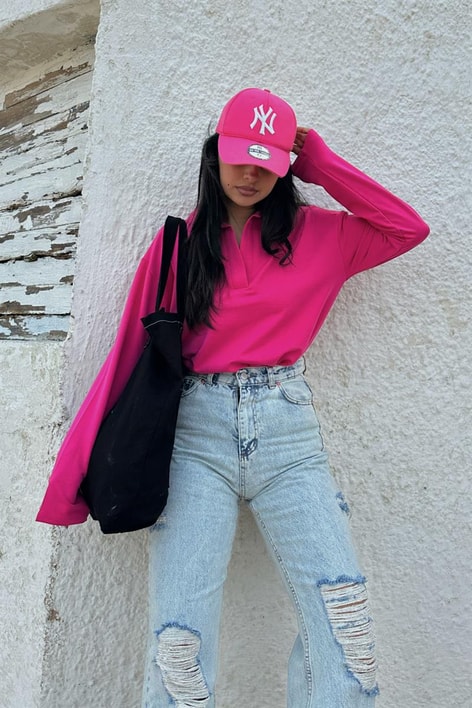 Polo Yaka Basic Tshirt Fuşya