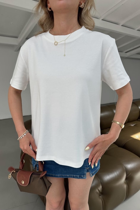 Ribanalı Premium Basic Tshirt Beyaz