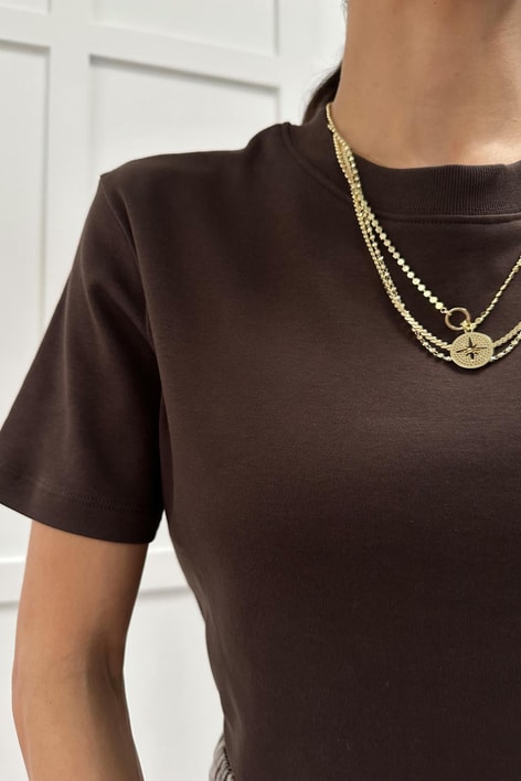 Ribanalı Premium Basic Tshirt Kahve