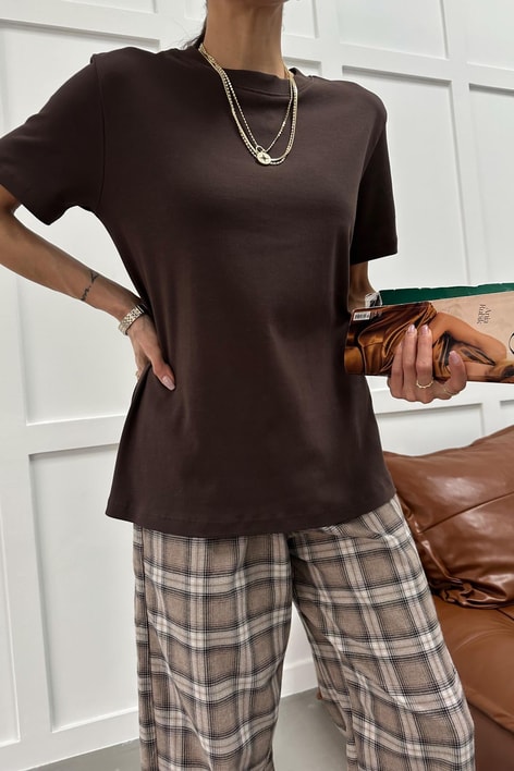 Ribanalı Premium Basic Tshirt Kahve