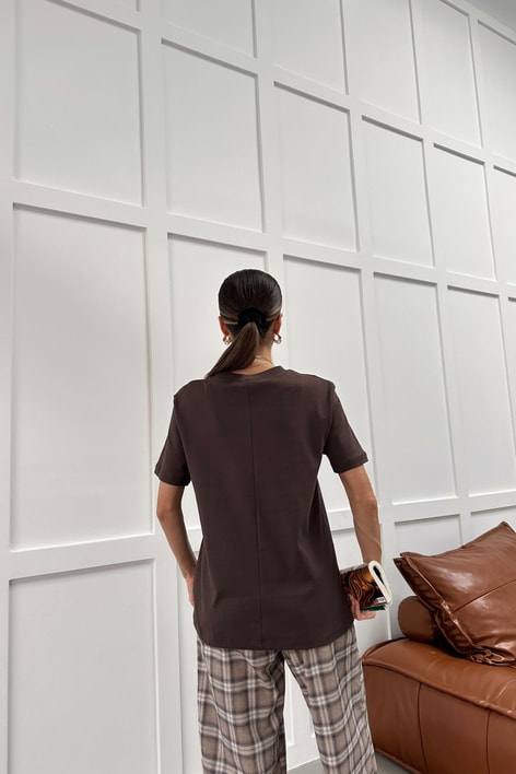 Ribanalı Premium Basic Tshirt Kahve