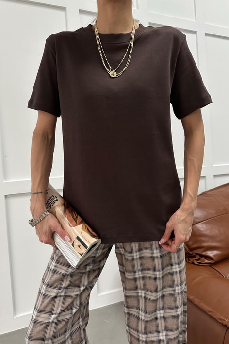 Ribanalı Premium Basic Tshirt Kahve