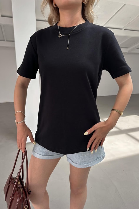 Ribanalı Premium Basic Tshirt Siyah