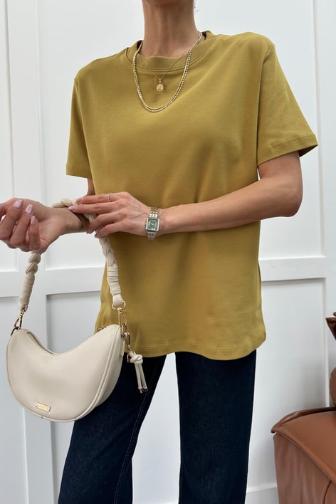 Ribanalı Premium Basic Tshirt Yağ Yeşili