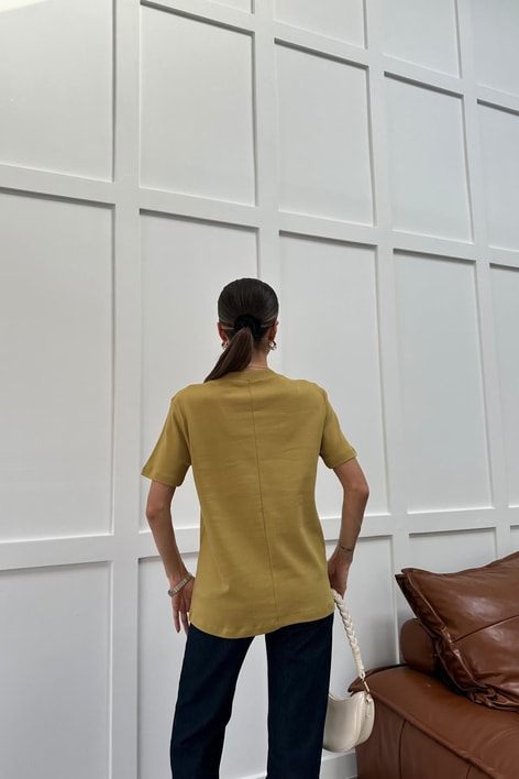 Ribanalı Premium Basic Tshirt Yağ Yeşili