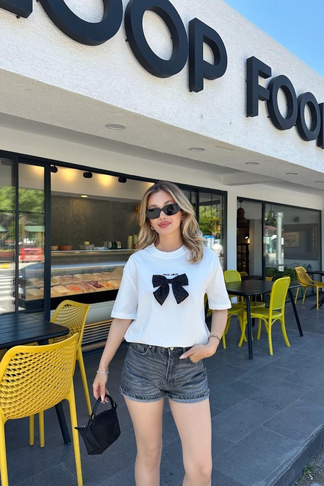 Ribbon Shine Tshirt Beyaz