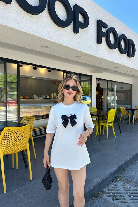 Ribbon Shine Tshirt Beyaz