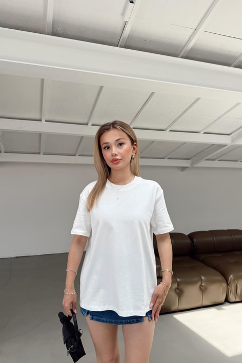 Şerit Ribana Basic Tshirt Beyaz