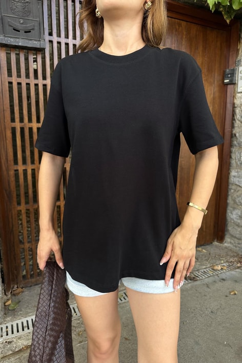 Şerit Ribana Basic Tshirt Siyah