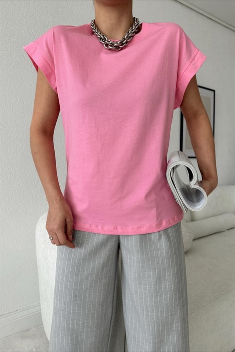 Sıfır Kol Basic Tshirt Pembe