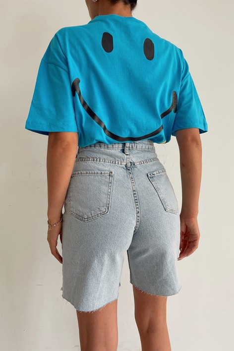 Smiley Oversize Tshirt Mavi