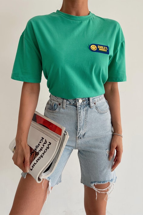 Smiley Oversize Tshirt Yeşil