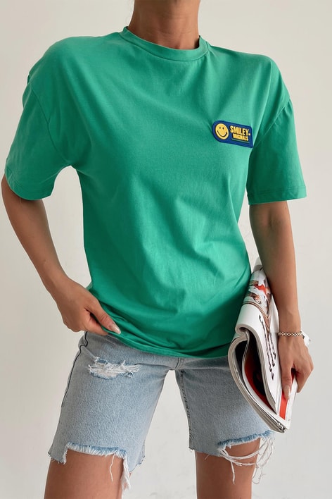Smiley Oversize Tshirt Yeşil