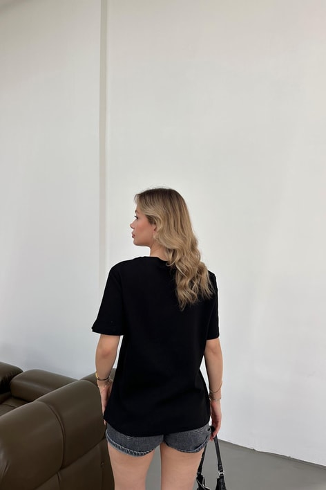 Taş İşlemeli Tshirt Siyah