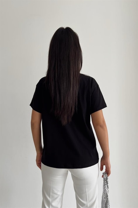 Taş Yaka Basic Tshirt Siyah