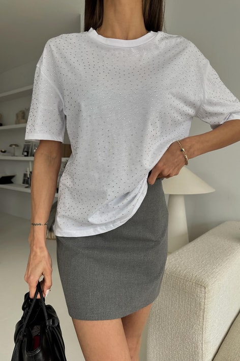 Taşlı Basic Tshirt Beyaz