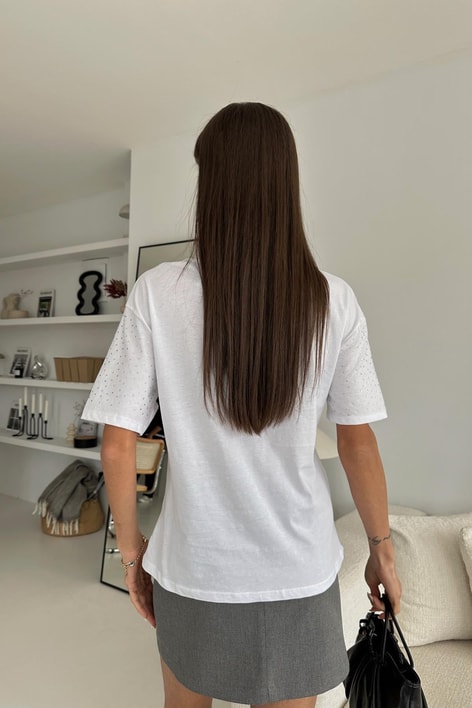 Taşlı Basic Tshirt Beyaz