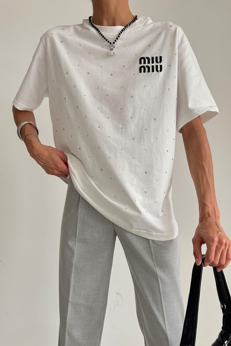 Taşlı Shine Tshirt Beyaz