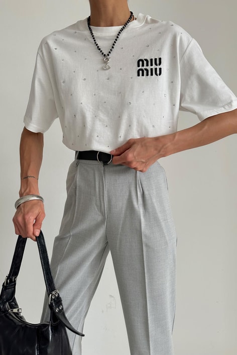 Taşlı Shine Tshirt Beyaz