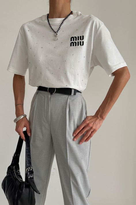 Taşlı Shine Tshirt Beyaz