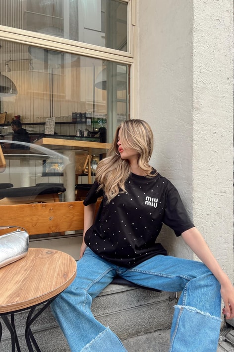 Taşlı Shine Tshirt Siyah