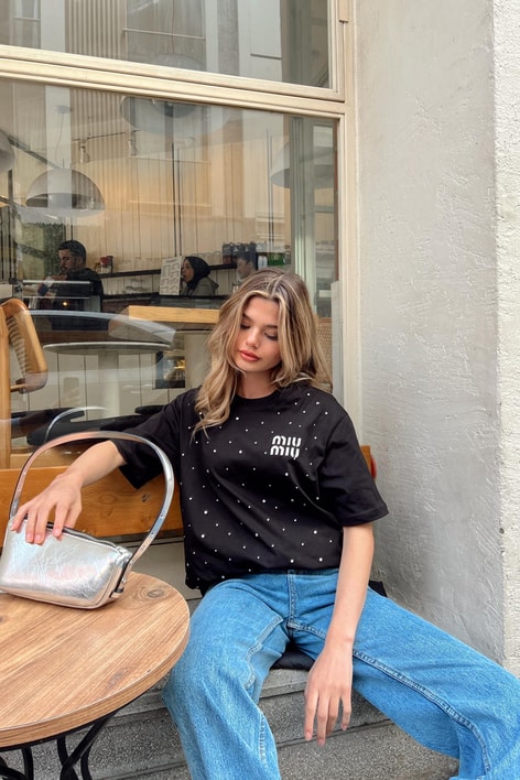 Taşlı Shine Tshirt Siyah