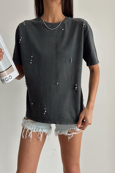 Taşlı Yıkama tshirt Antrasit