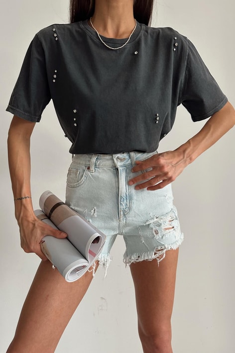 Taşlı Yıkama tshirt Antrasit