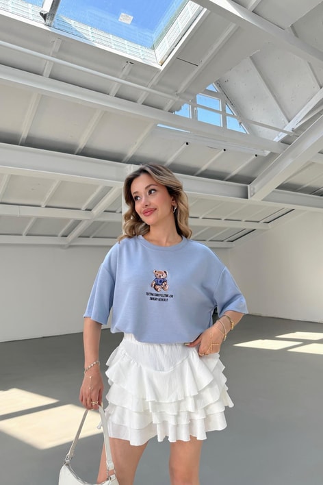 Teddy Nakışlı Tshirt Bebe Mavi