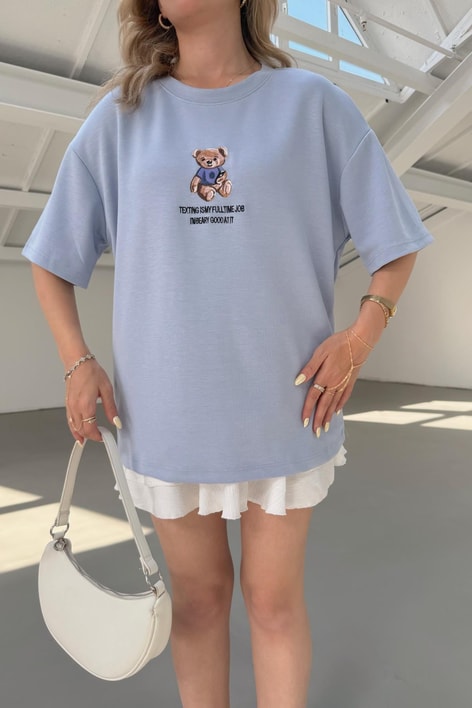 Teddy Nakışlı Tshirt Bebe Mavi
