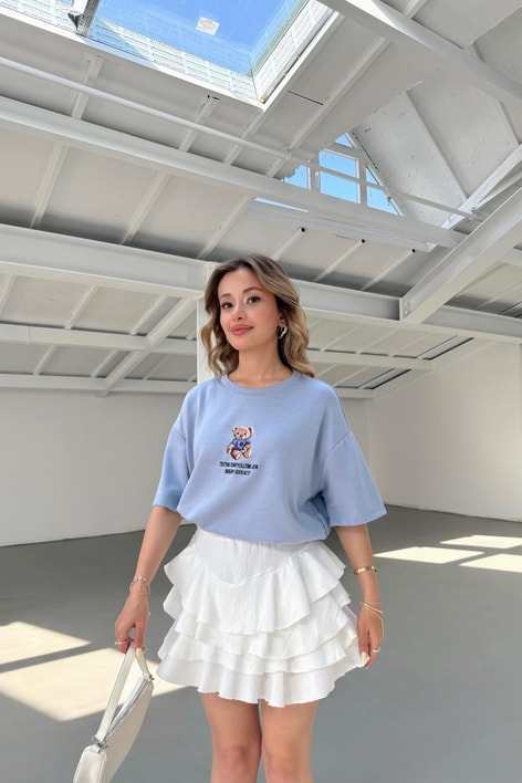 Teddy Nakışlı Tshirt Bebe Mavi