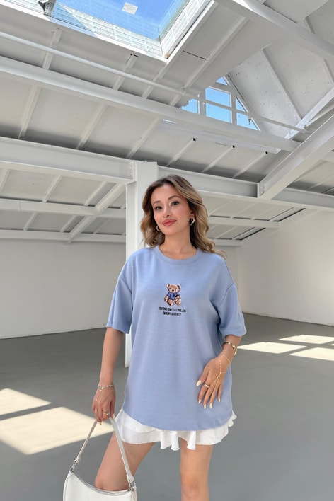 Teddy Nakışlı Tshirt Bebe Mavi