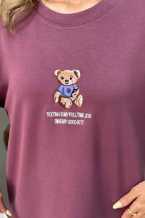 Teddy Nakışlı Tshirt Fuşya