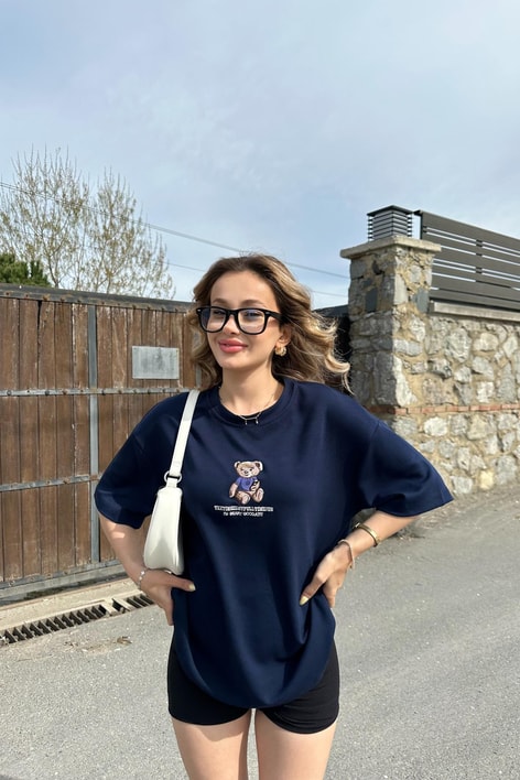 Teddy Nakışlı Tshirt Lacivert