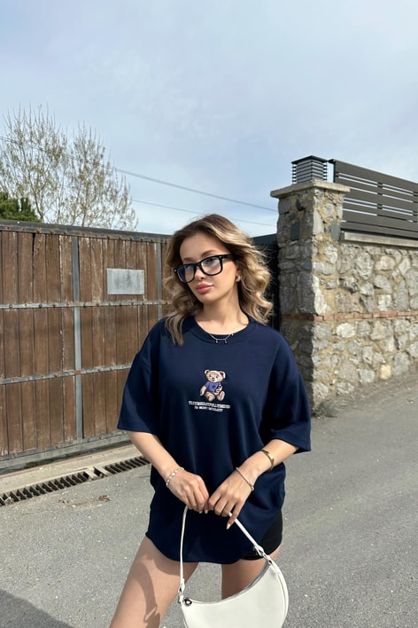Teddy Nakışlı Tshirt Lacivert