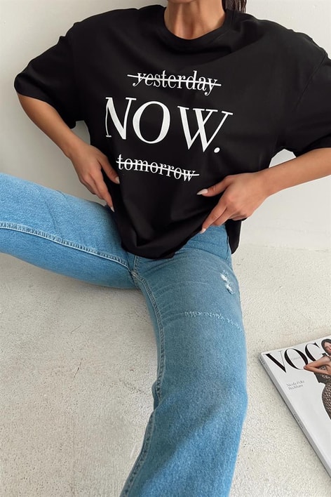 Text Baskılı Tshirt Siyah