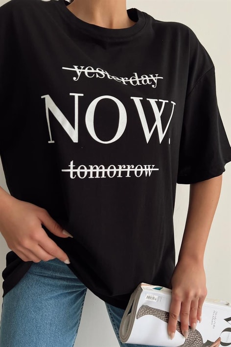 Text Baskılı Tshirt Siyah